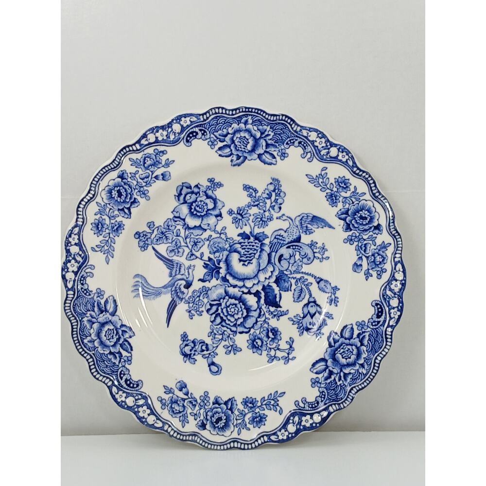 Bristol Plate Crown Ducal Blue 7 3/4" Dessert Salad Plate Floral Birds #762055